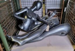 2x metallic effect grey plastic female mannequins with detachable limbs