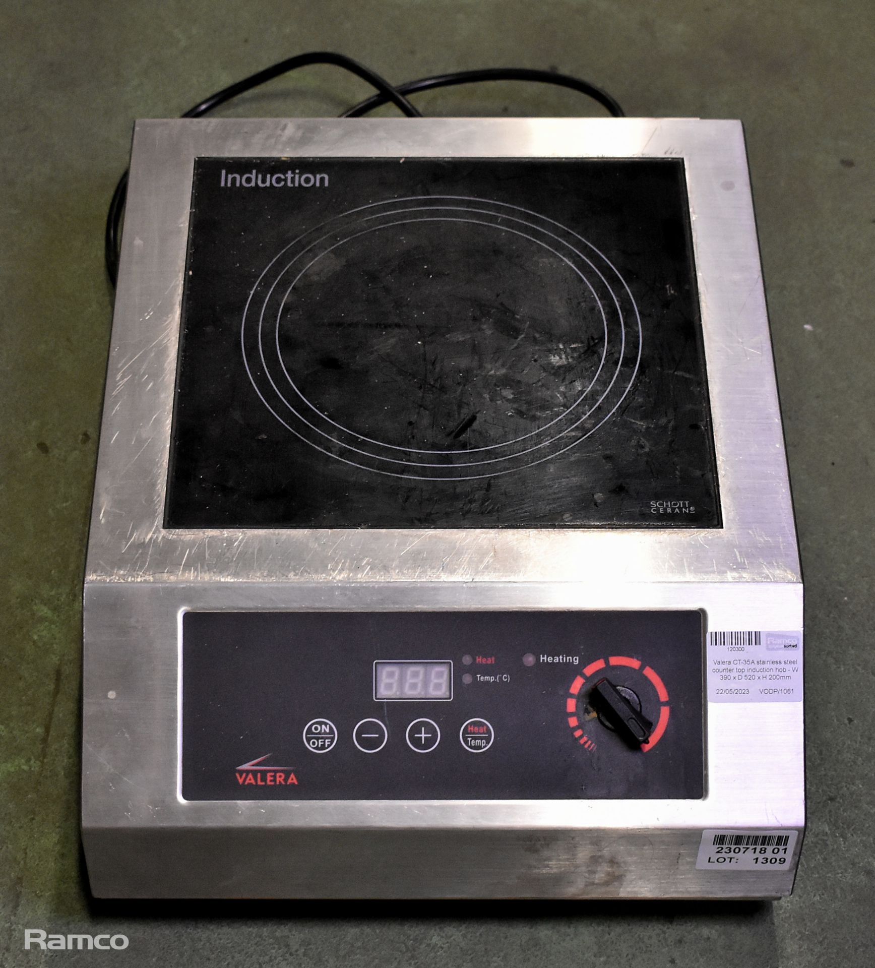 Valera CT-35A stainless steel counter top induction hob - W 390 x D 520 x H 200mm