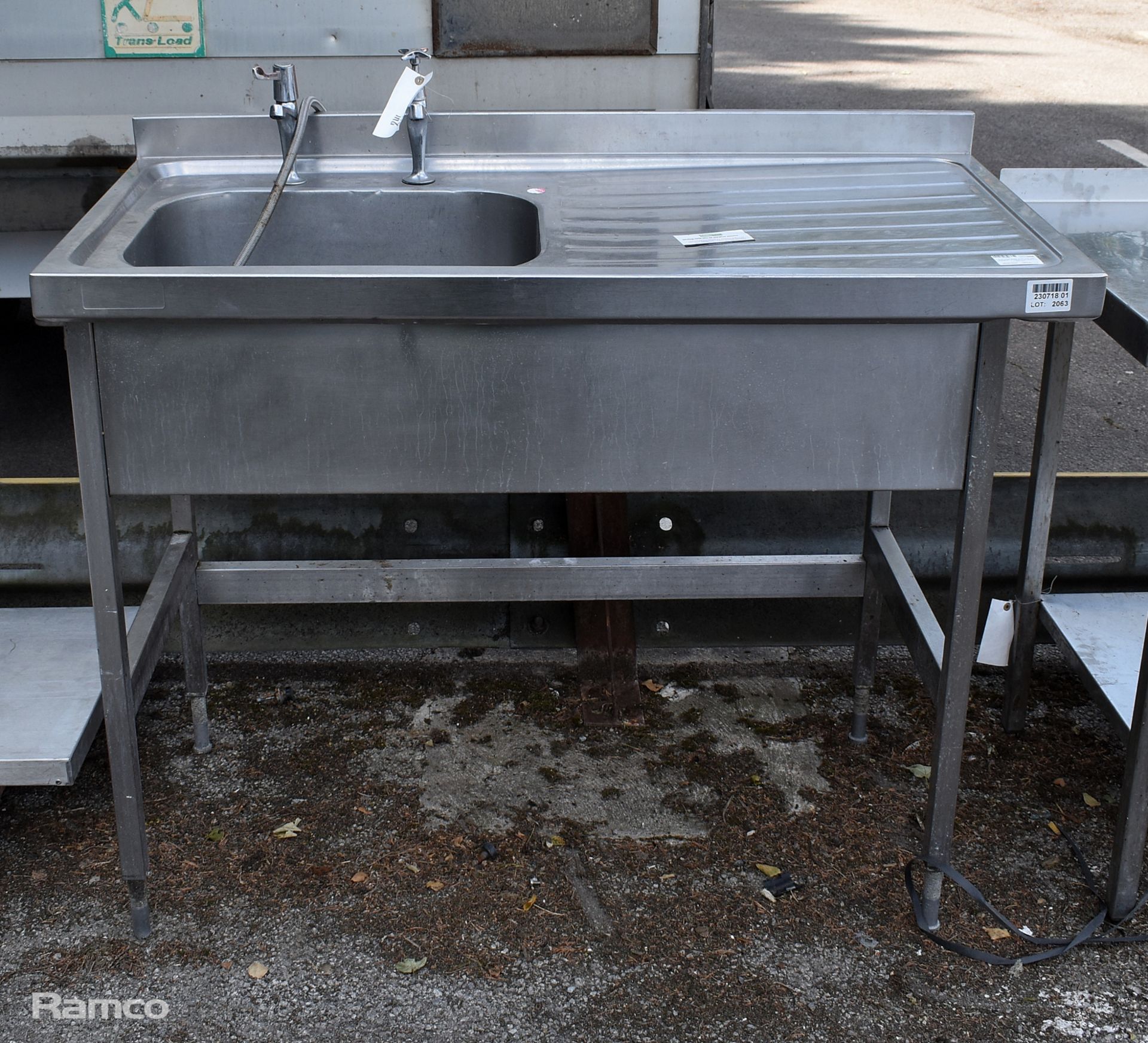 Stainless steel sink unit with upstand - L 1200 x W 600 x H 1100mm