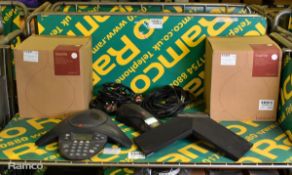 Polycom teleconference equipment, Habitat Sophie glass ceiling light shades
