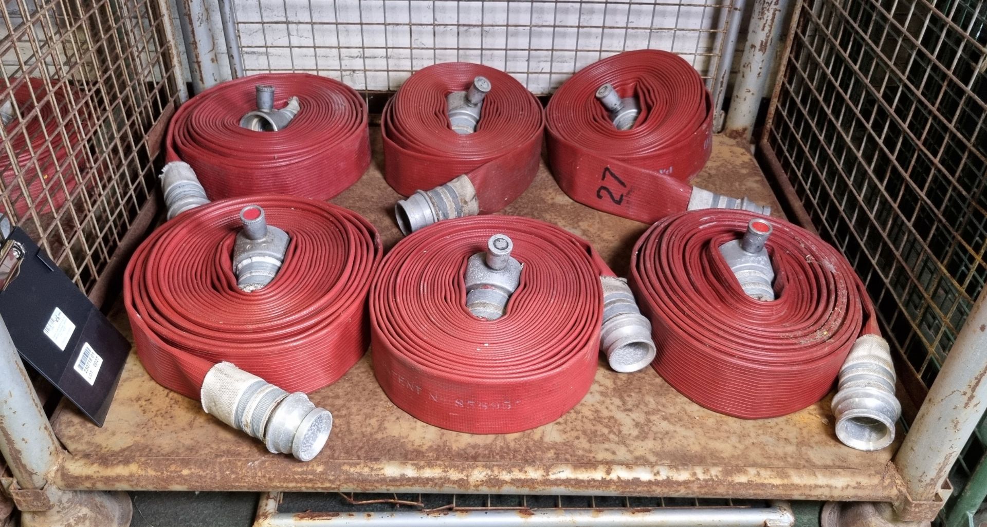 6x Angus Duraline 64mm lay flat hoses with couplings - approx 15m in length