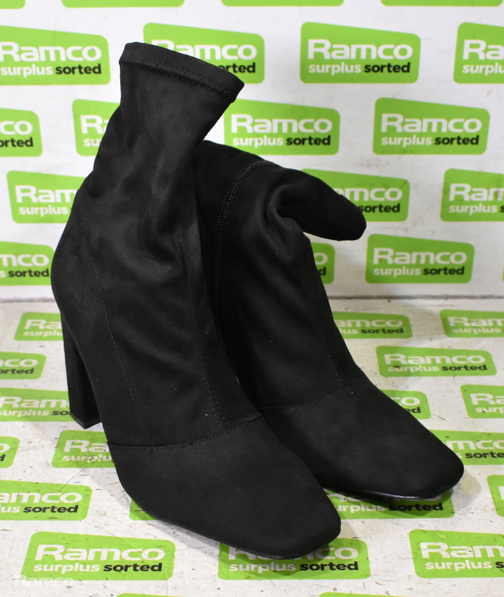 Various footwear - ASOS black suede effect heeled sock boots - UK size 10 wide fit - not worn - Image 5 of 21