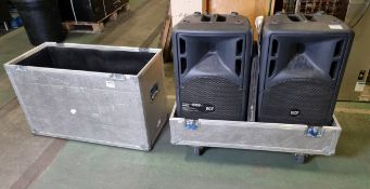RCF Art series 525A twin 750W PA speakers in shippings case - W 910 x D 410 x H 870mm on wheels