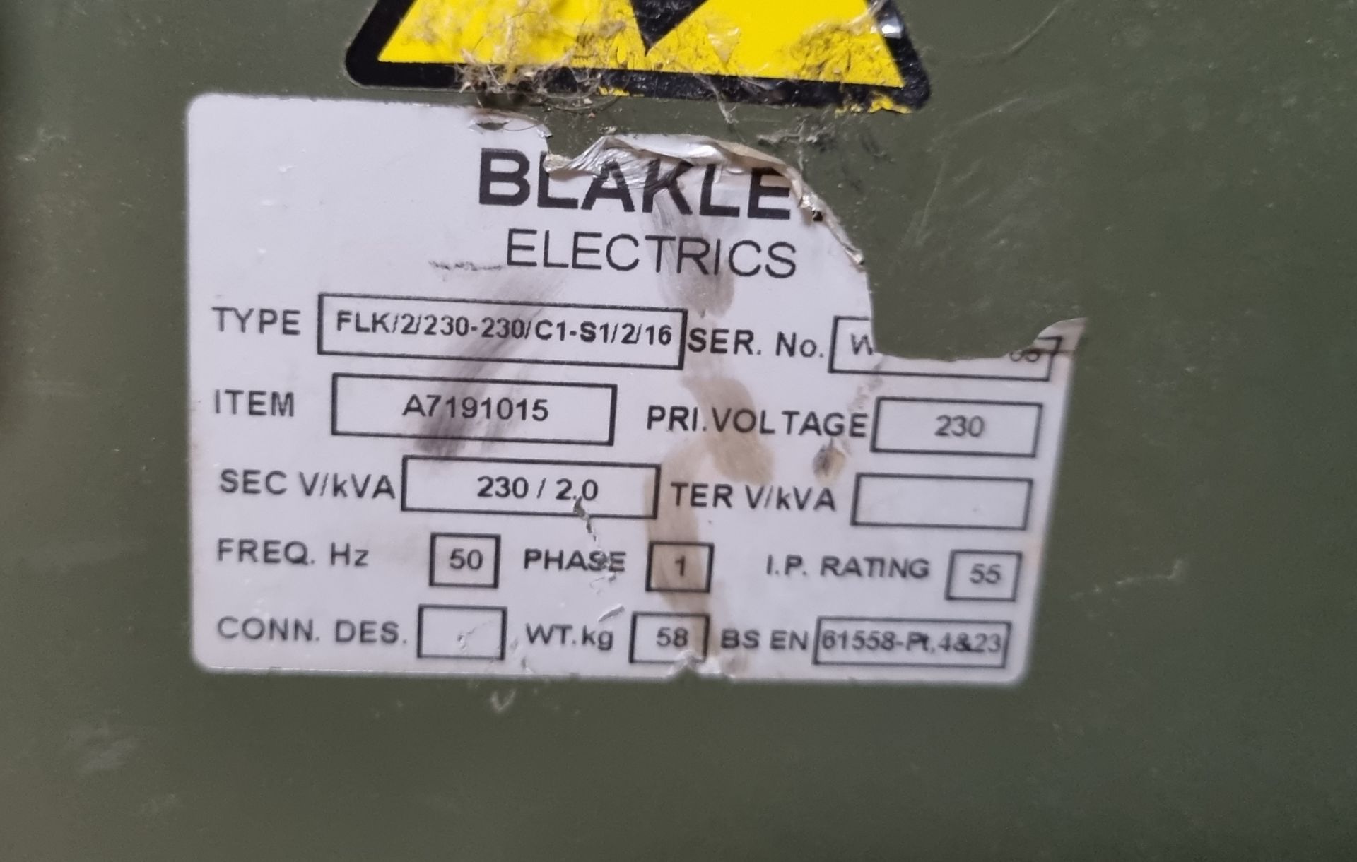 Blakley A7191015 transformer power unit - 230 - 230V - Image 5 of 5