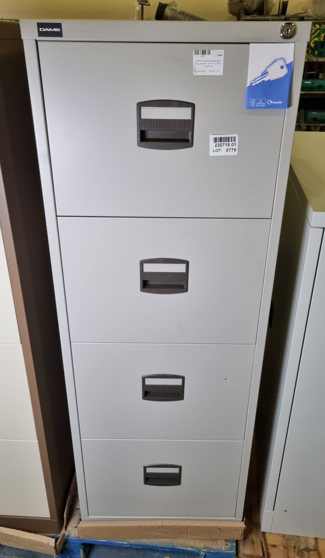 Dams 4 drawer goose grey filing cabinet - W 470 x 630 x H 1320mm