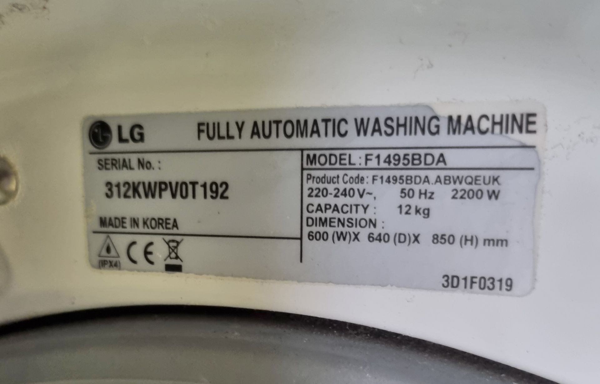 LG Truesteam 12kg direct drive washing machine - L 600 x W 600 x H 850mm - SOME COSMETIC DAMAGE - Image 5 of 5