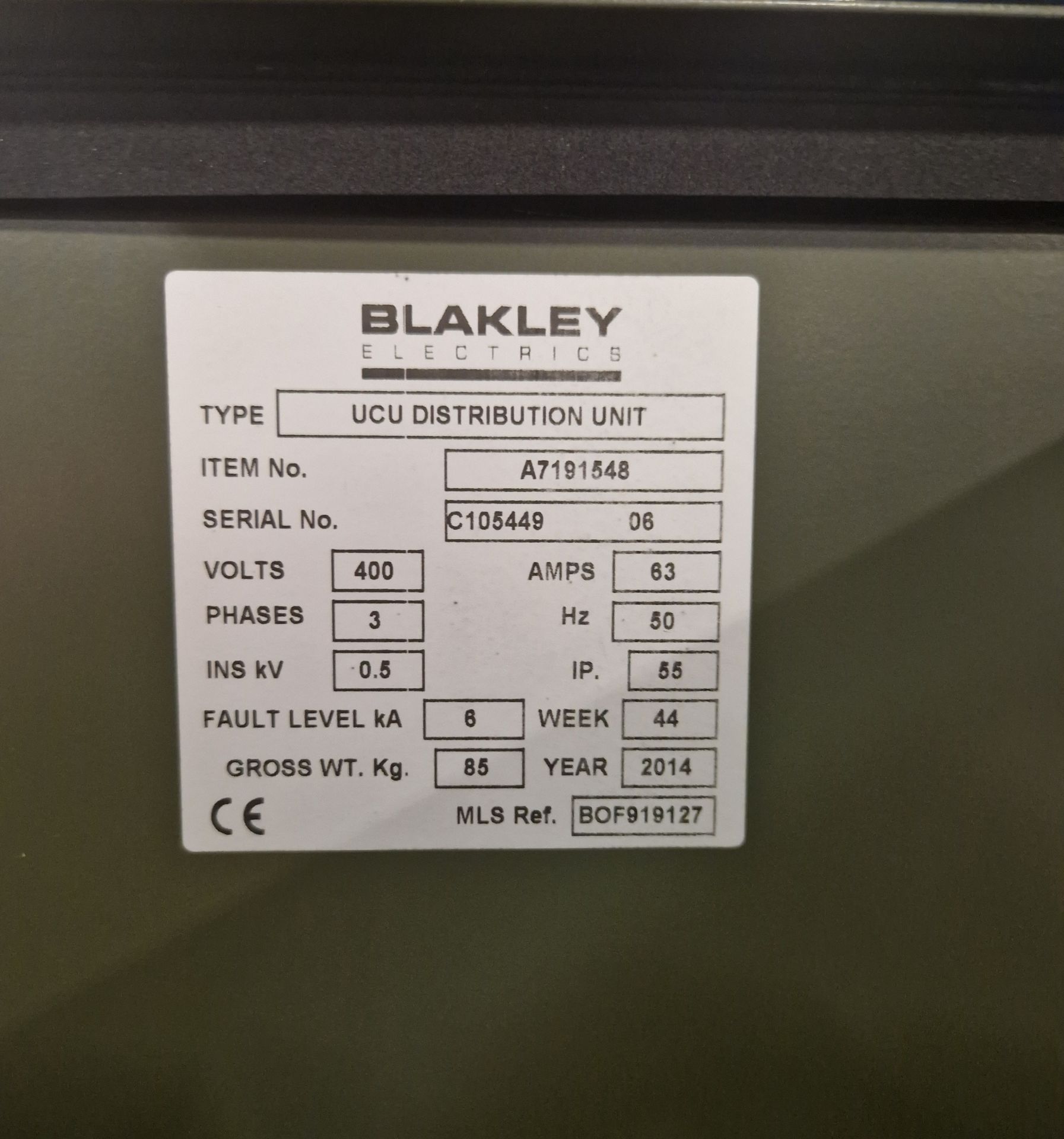 Blakley UCU distribution unit - A7191548 - 400V - 63 amps - 3 ph - 50 hz - 88kg - Image 5 of 5