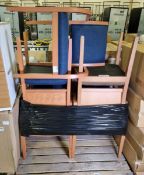 5x Wooden chairs - 3x blue fabric cover and 2x brown fabric cover - W 540 x D 500 x H 880 mm