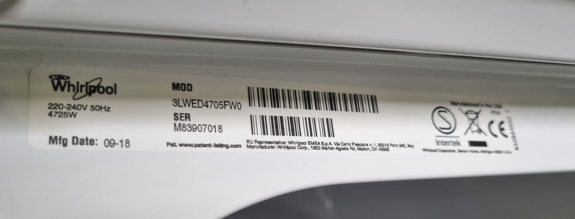 Whirlpool 3LWED4705FW Classic 15kg vented tumble dryer - L 750 x W 650 x H 1070mm - Image 4 of 5