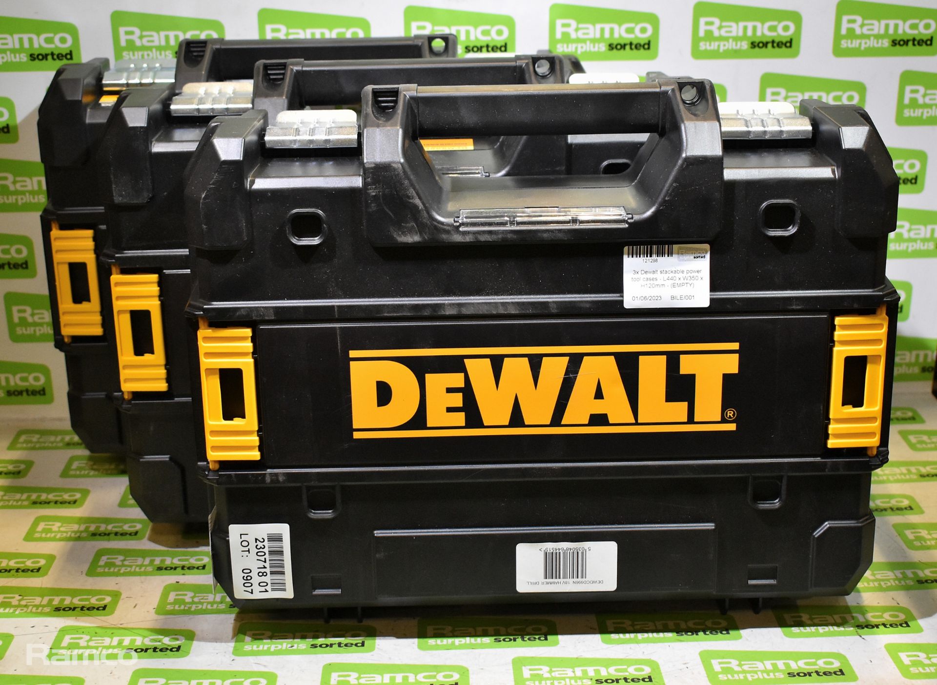 3x Dewalt stackable power tool cases - L440 x W350 x H120mm - (EMPTY)
