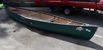 Green Allagash canoe L 5300 x W 950 x D 400mm - crack on top of side