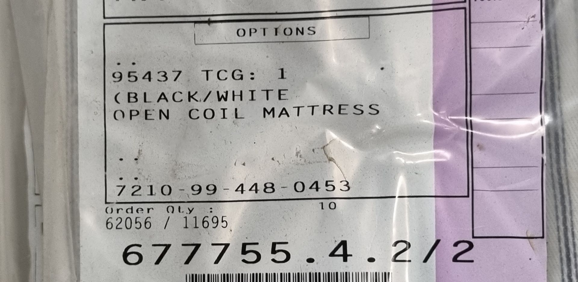 5x Black & white open coil single mattresses - discoloured due to being in storage - Image 4 of 4