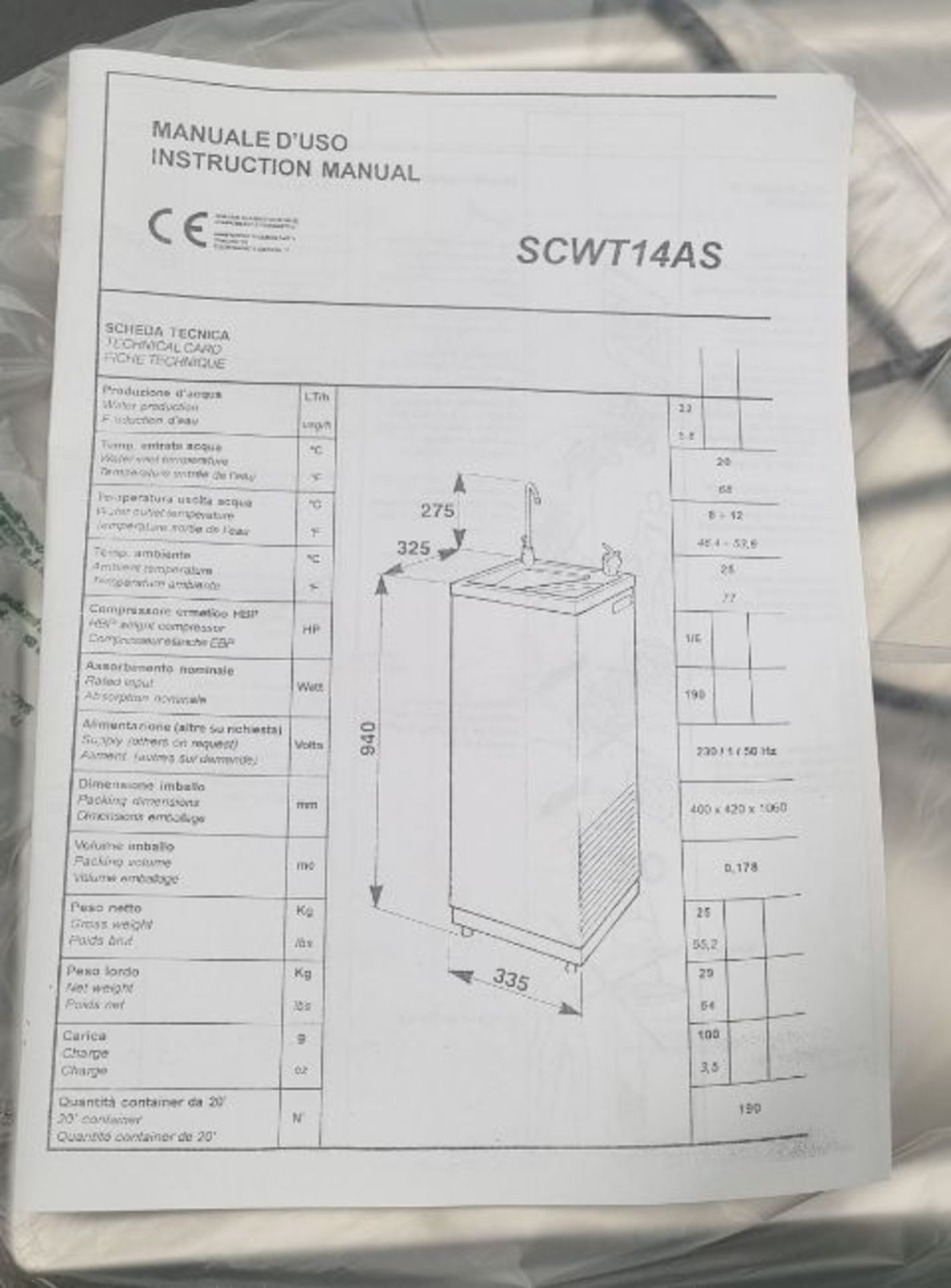 Scotsman SCWT 14S water cooler - 220 / 240V 50Hz - L 410 W 330 x H 1100mm - Image 3 of 8