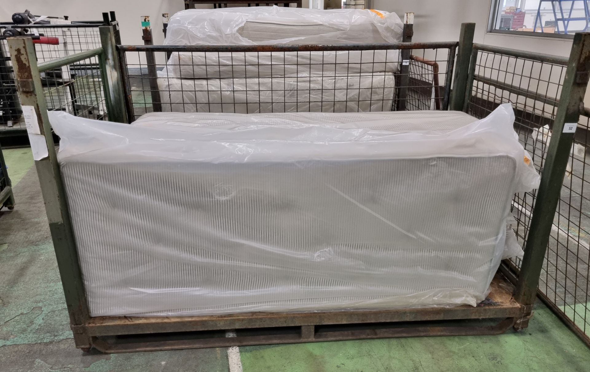 5x Black & white open coil single mattresses - discoloured due to being in storage