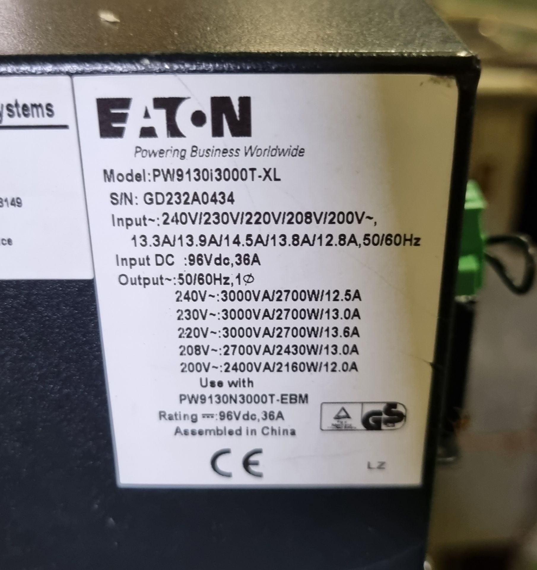 Eaton PW9130I3000T-XL UPS uninterruptible power supply - AC 230 V - 2.7 kW - 3000 VA 9 Ah - RS-232 - Image 4 of 4