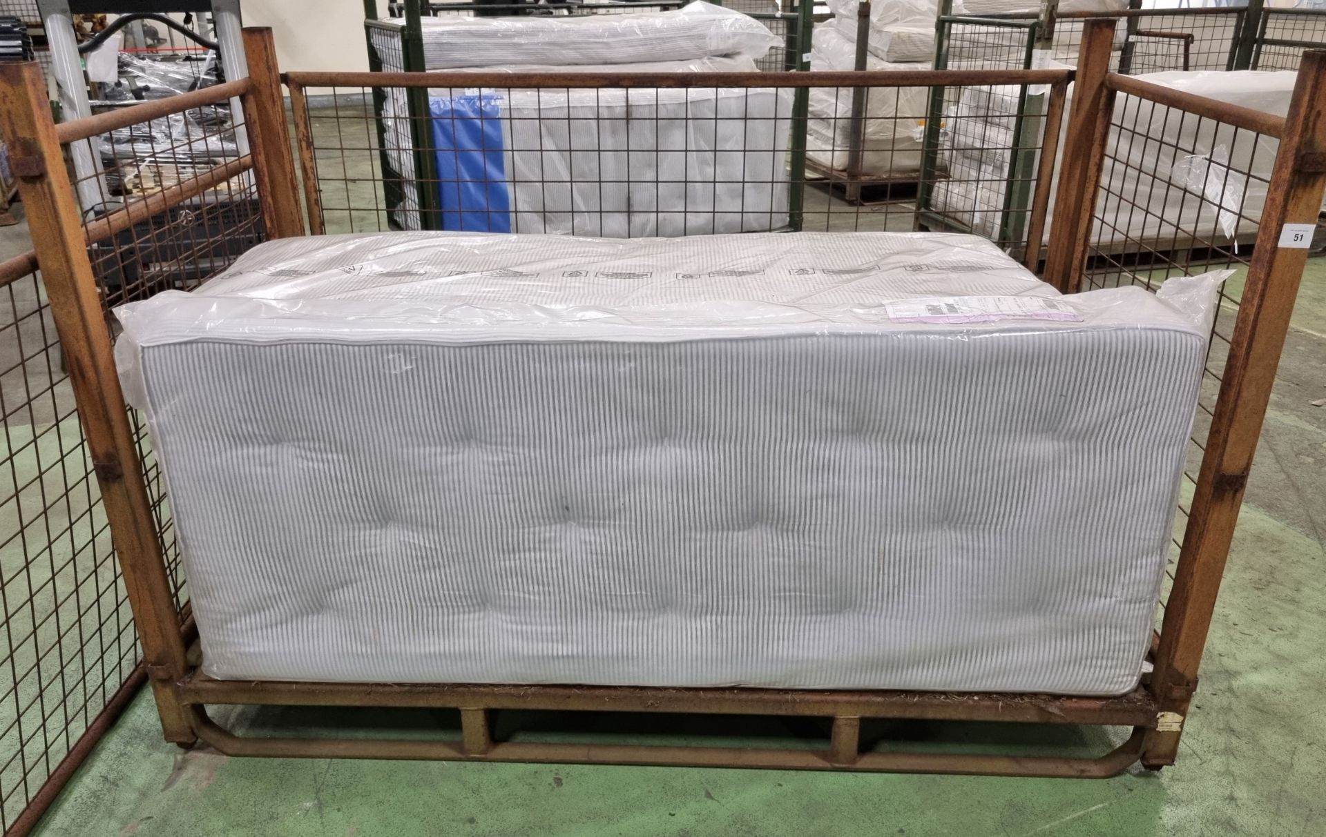 5x Black & white open coil single mattresses - discoloured due to being in storage