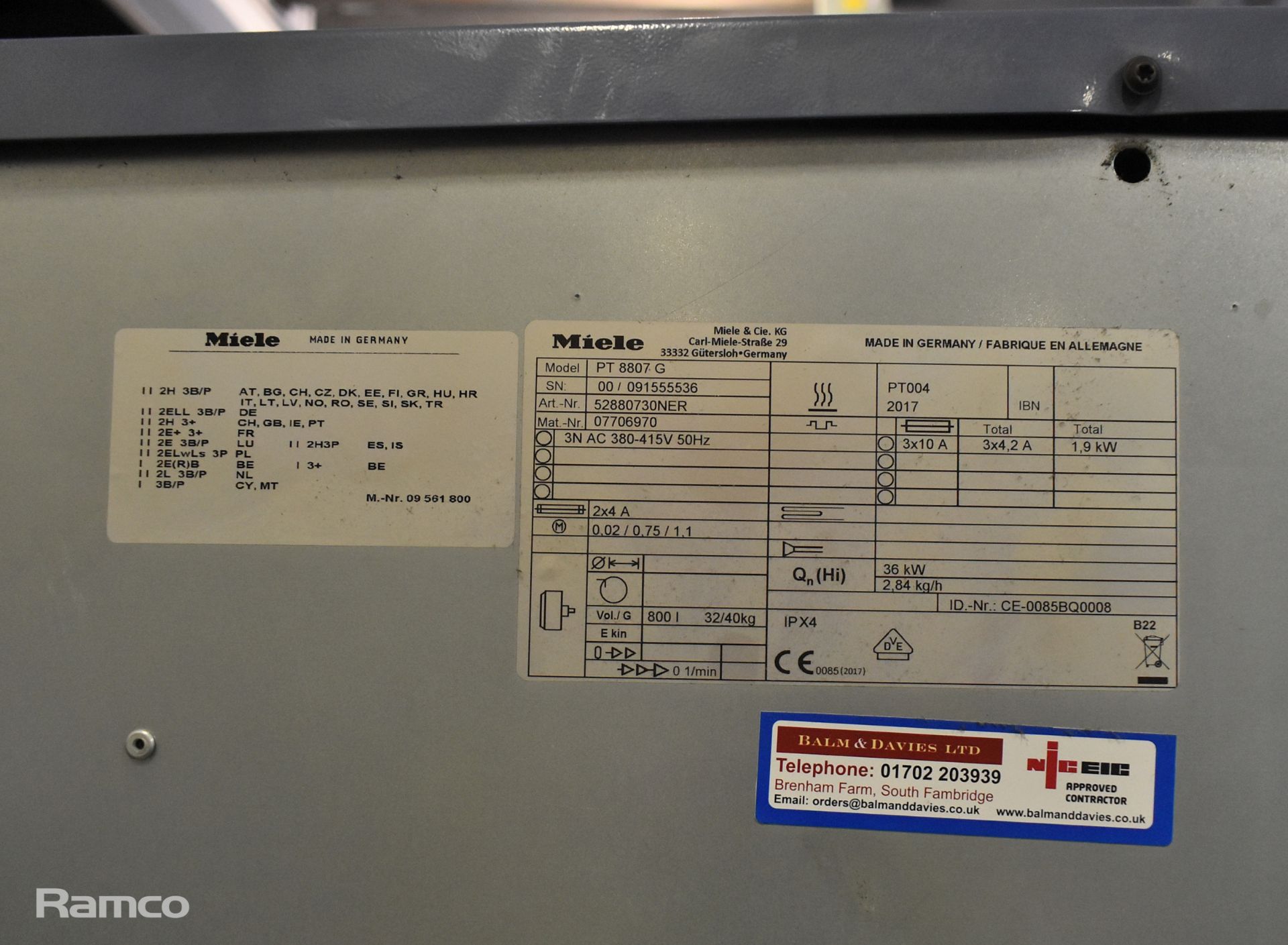 Miele Profesional PT 8807 G commercial tumble dryer - W 1200 x D 1320 x H 1730 mm - Image 10 of 11