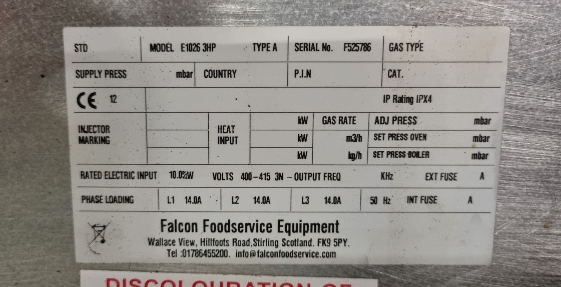 Falcon Dominator E1026 3HP 3 plate electric oven - W 910 x D 950 x 970 mm - Bild 4 aus 5