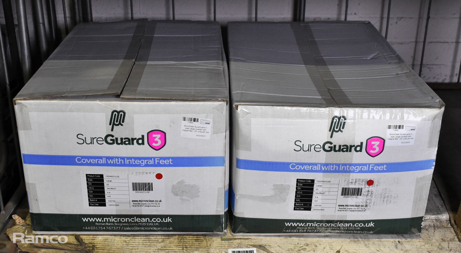 2x boxes of MicroClean SureGuard 3 - size small coverall with integral feet - 25 units per box