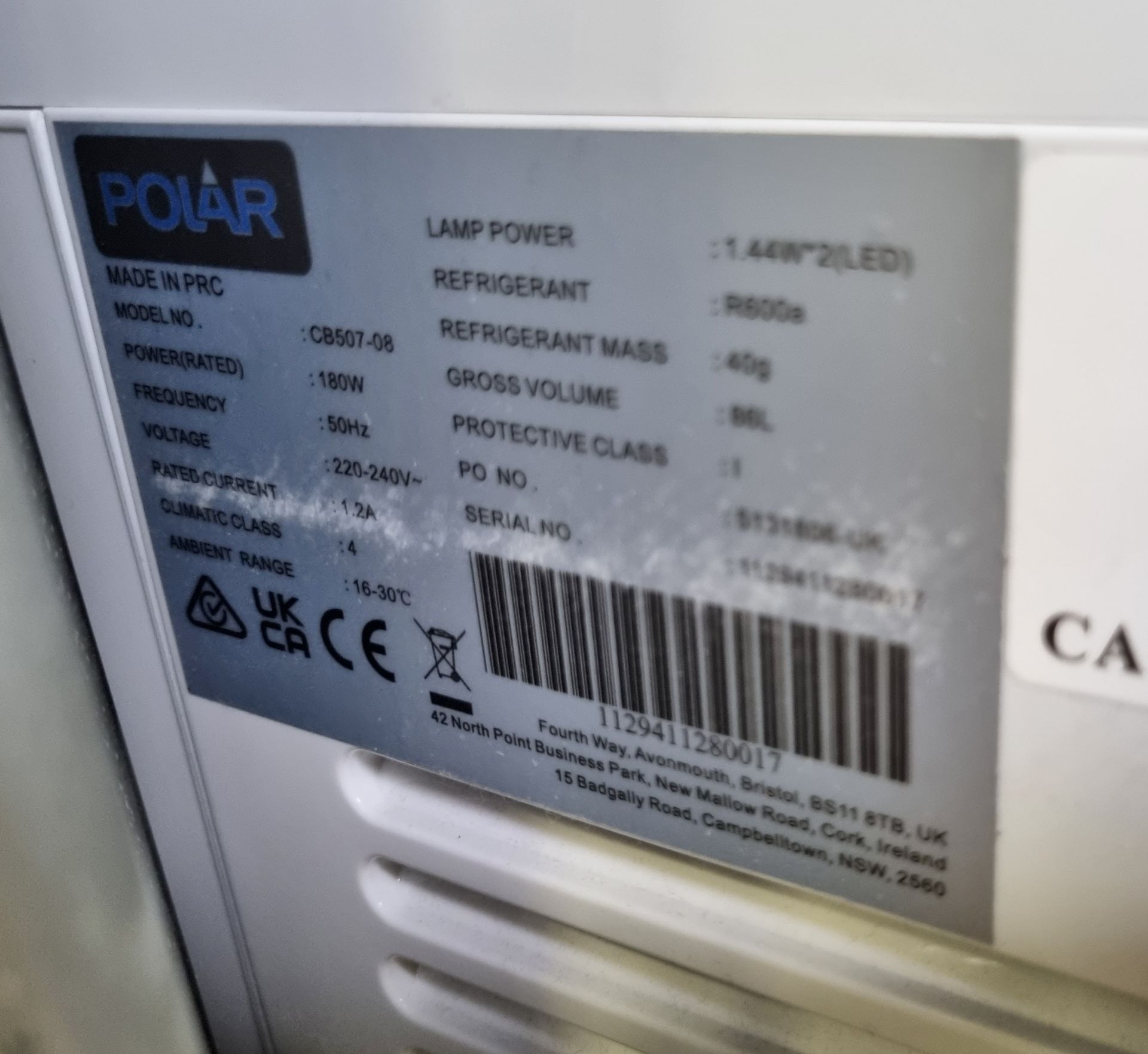 Polar CB507-08 cu door display fridge - W 430 x D 430 x H 990 mm - Bild 5 aus 5