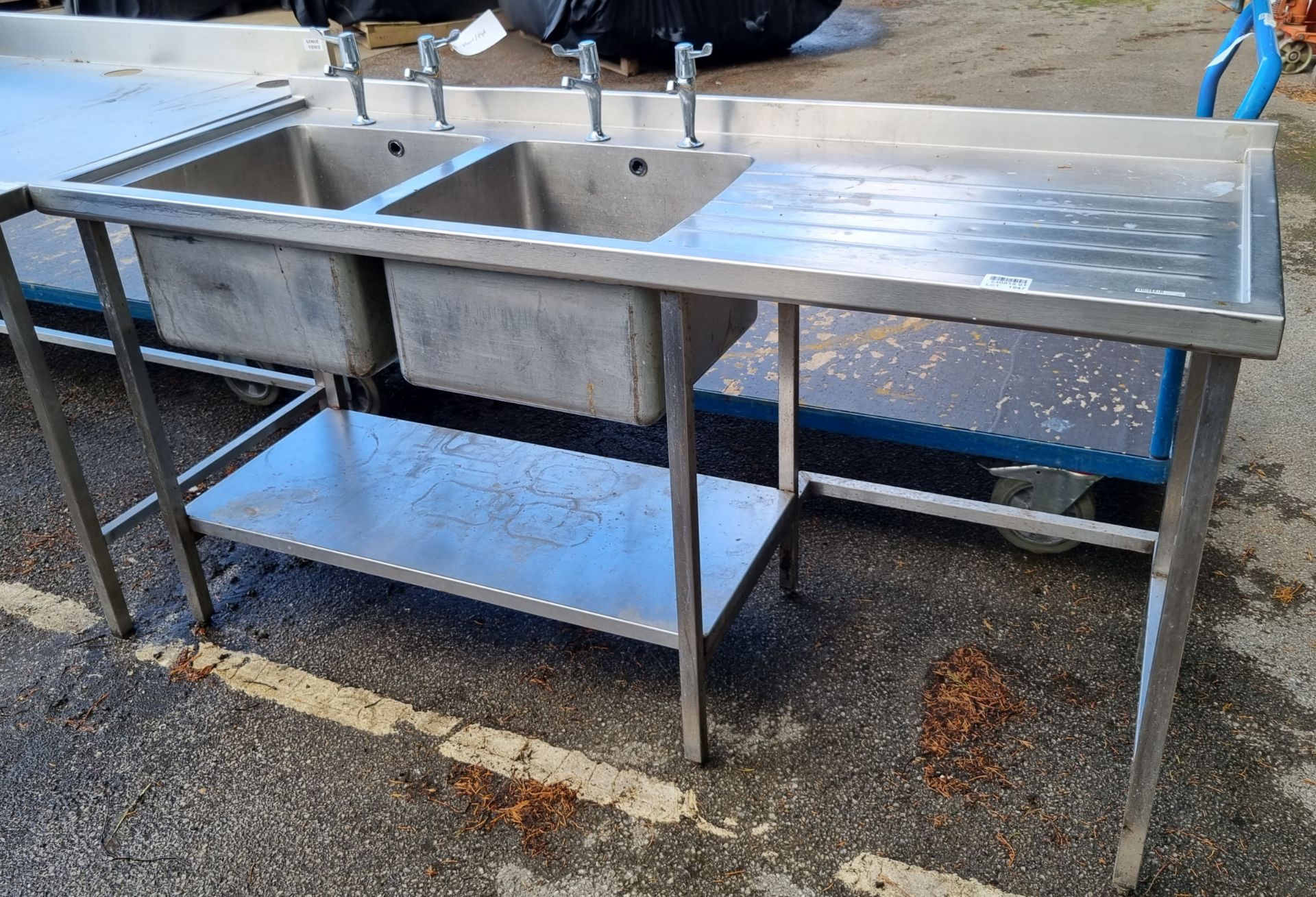 Stainless steel double sink unit - W 1820 x D 670 x H 1080 mm