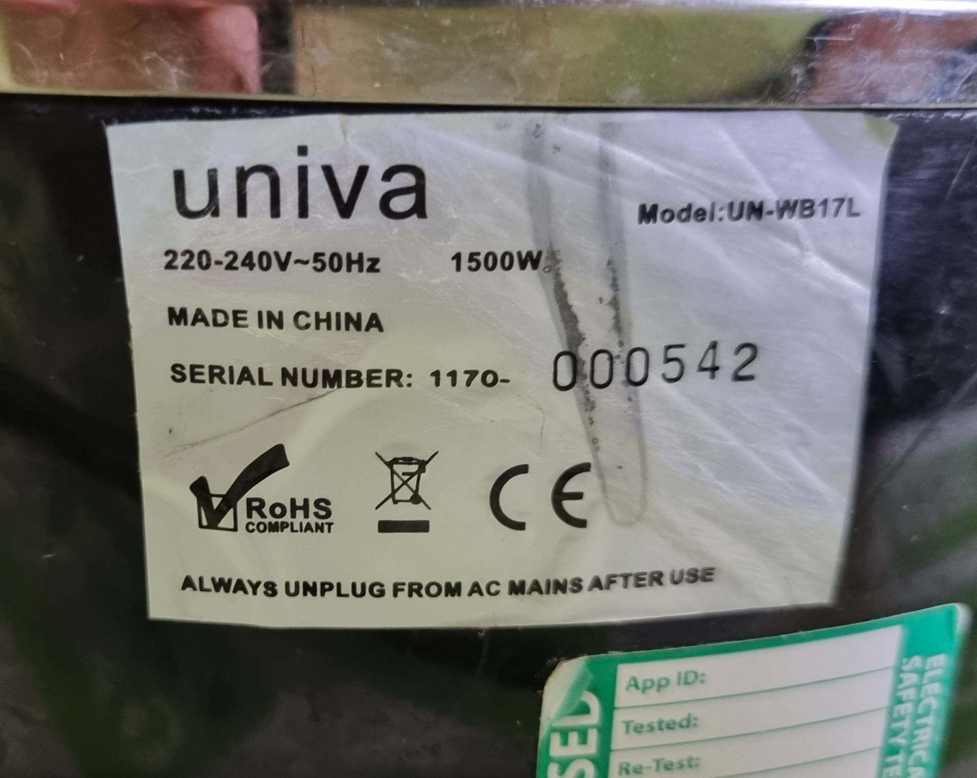 Univa UN-WB17L electric water boiler - Image 4 of 4