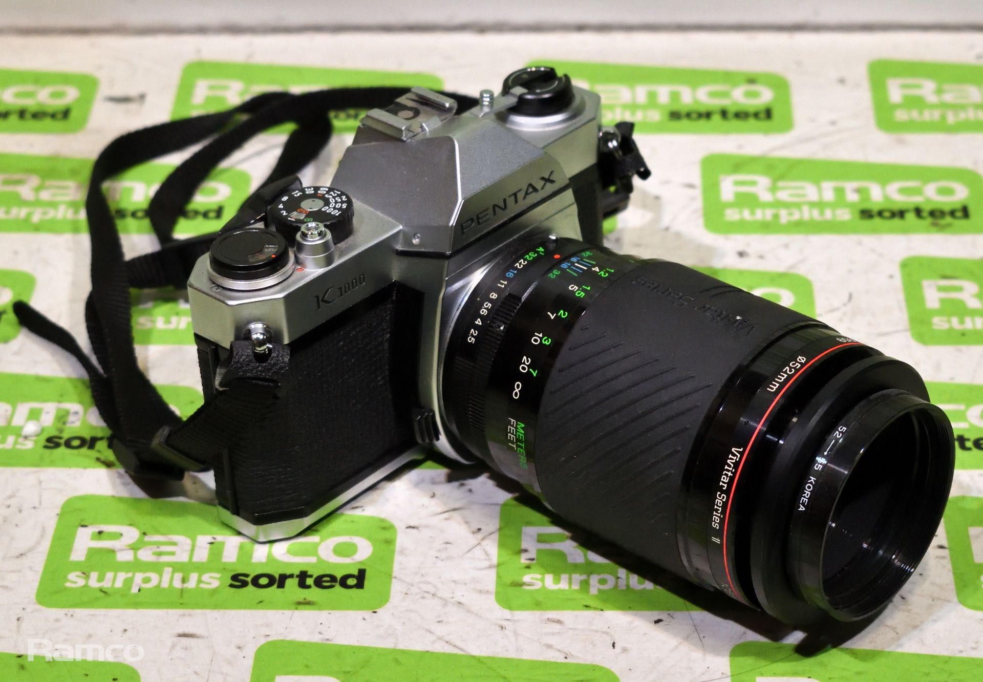 Pentax K1000 SLR camera with Vivitar Series 1L 105mm F2.5 macro lens