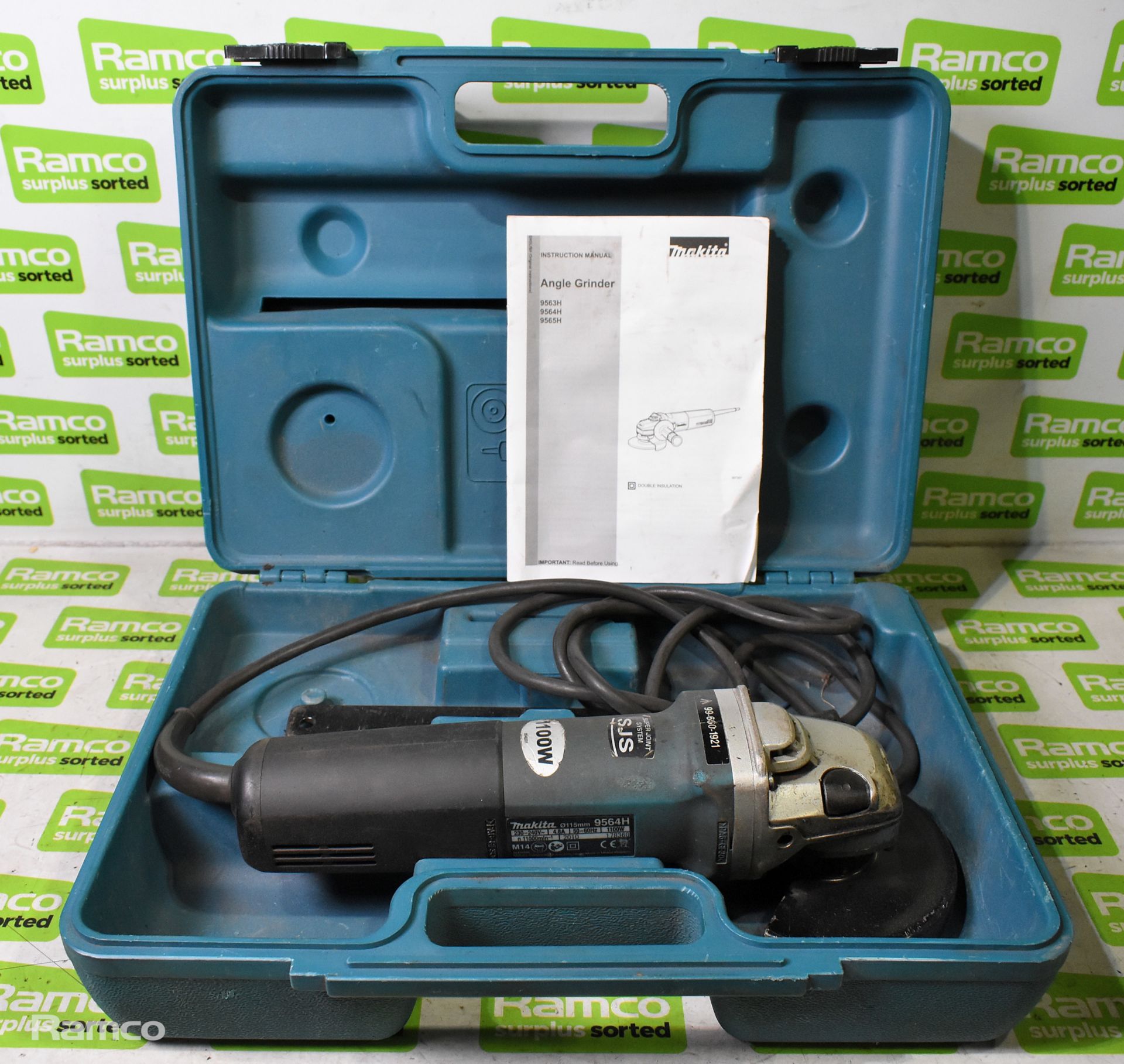 Makita 9564H portable electric angle grinder - in plastic case