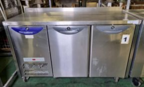 Williams HO2U opal 2 door stainless steel 374 ltr counter fridge - W 1430 x D 750 x H 920 mm