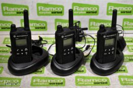 3x Motorola XT180 walkie talkies with 2 radio charging station and power lead