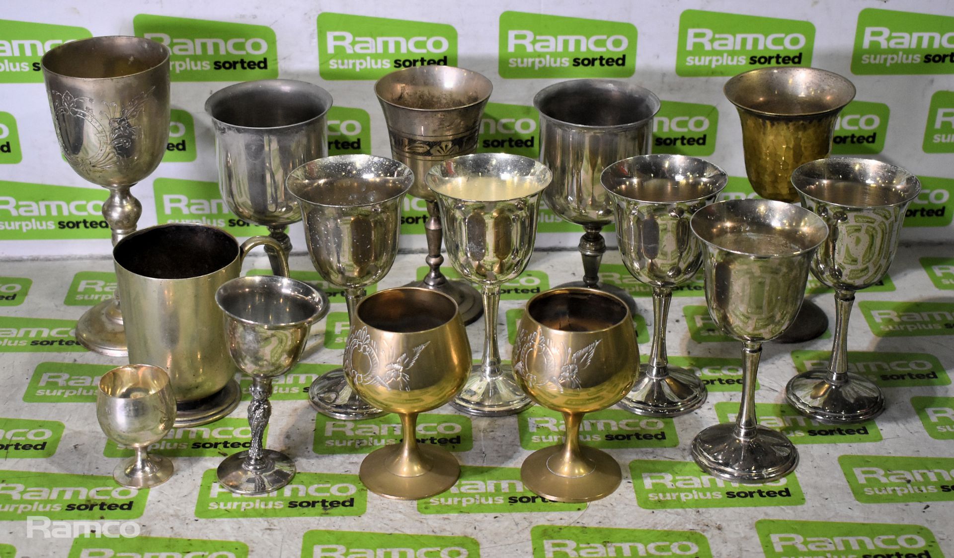 15x EPNS and brass goblets - mixed sizes and shapes