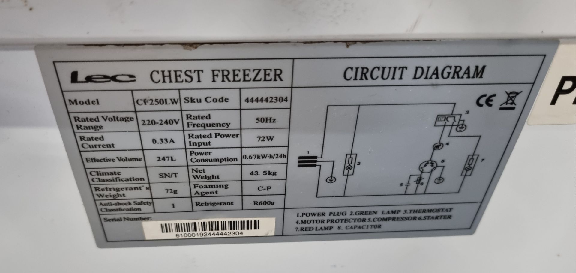 LEC CF250LW white chest freezer 240V - W 1160 x D 550 x H 840 mm - Bild 4 aus 4
