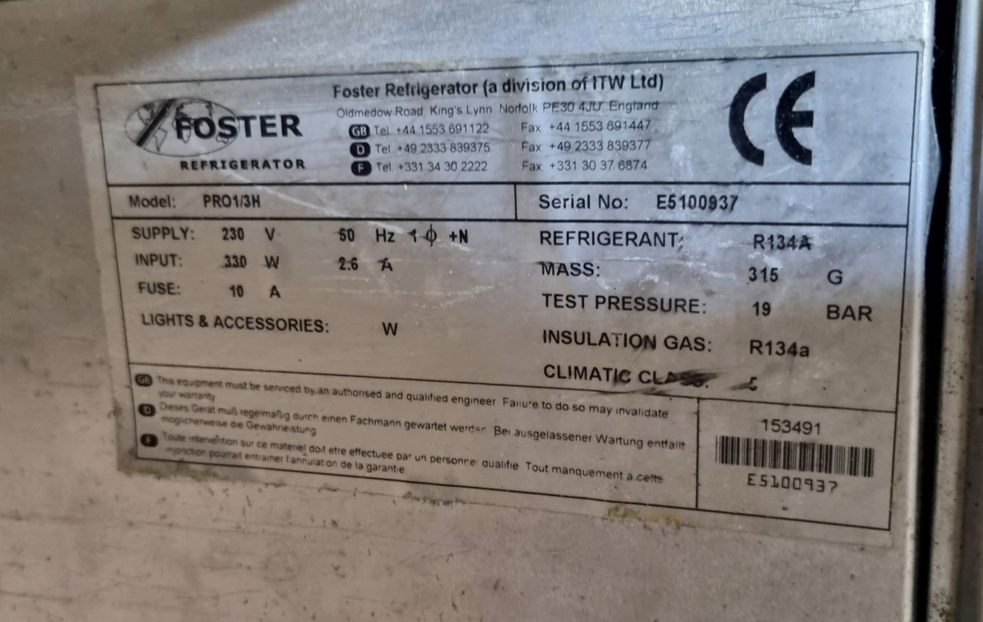 Foster EcoPro 1/3H fridge counter L1870 x W700 x D910mm - Bild 4 aus 5