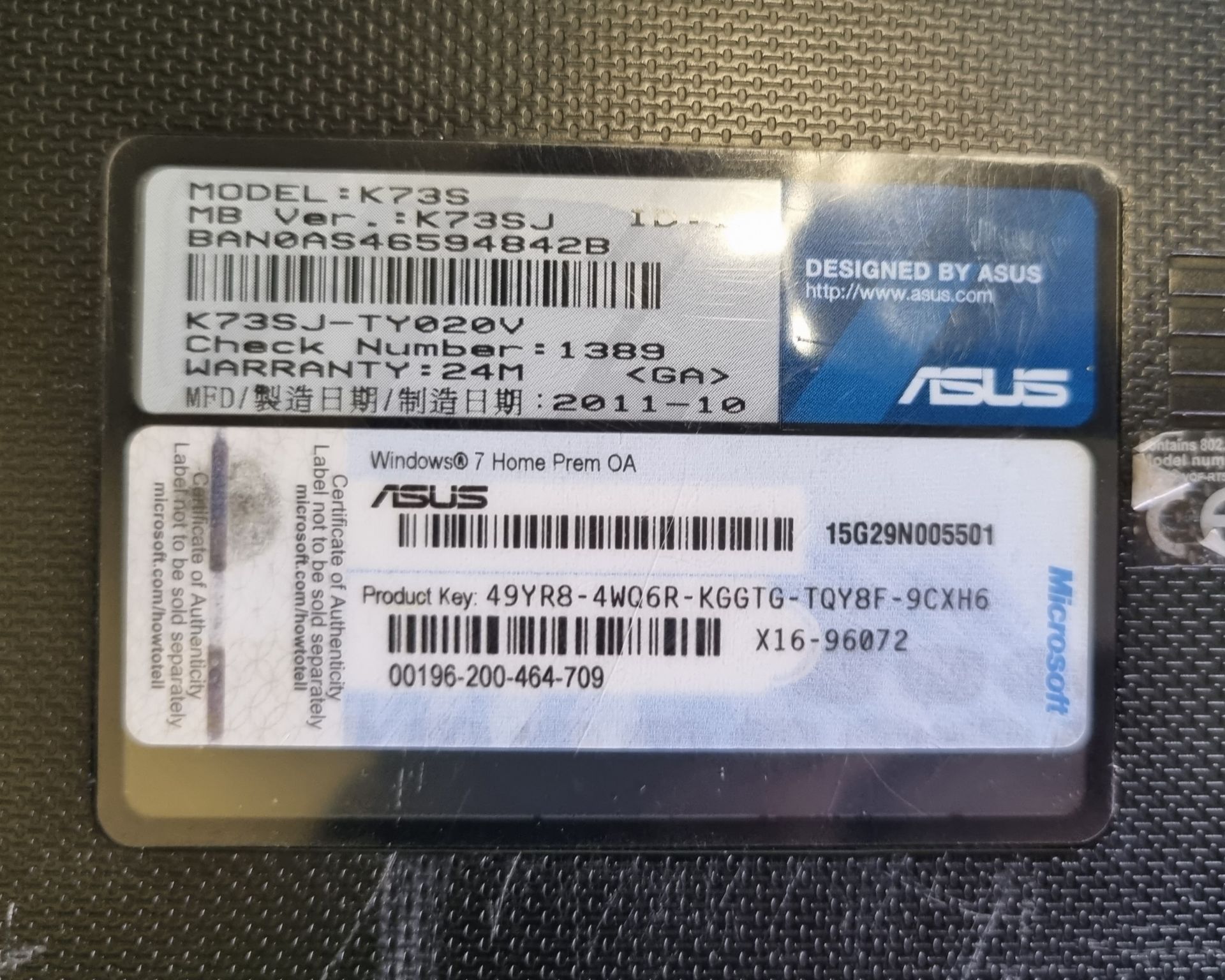 Asus K73S laptop with charging cable - NO HARD DRIVE - DAMAGED Z KEY, Sony PCS-DS150P - Image 9 of 9