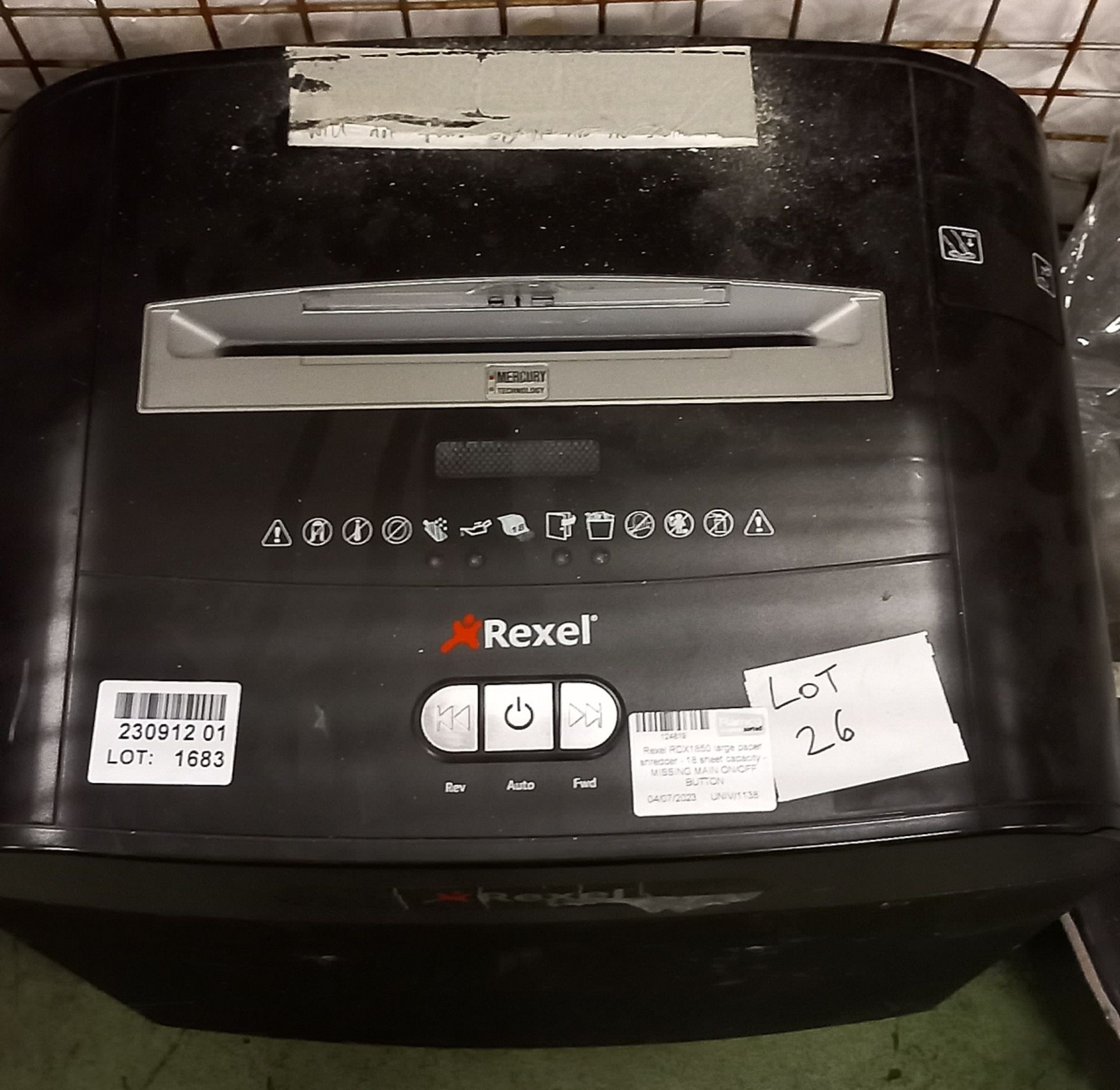 Rexel RDX1850 large paper shredder - 18 sheet capacity - MISSING MAIN ON/OFF BUTTON - Bild 2 aus 8