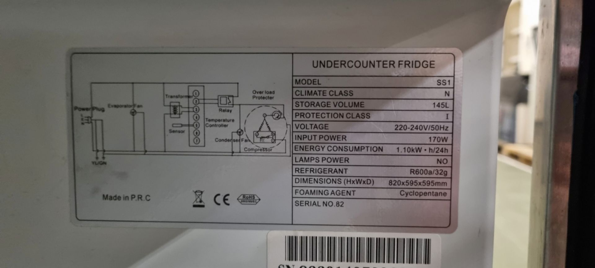 Husky SS1 undercounter fridge - H820 x W600 x D600mm - Bild 4 aus 4