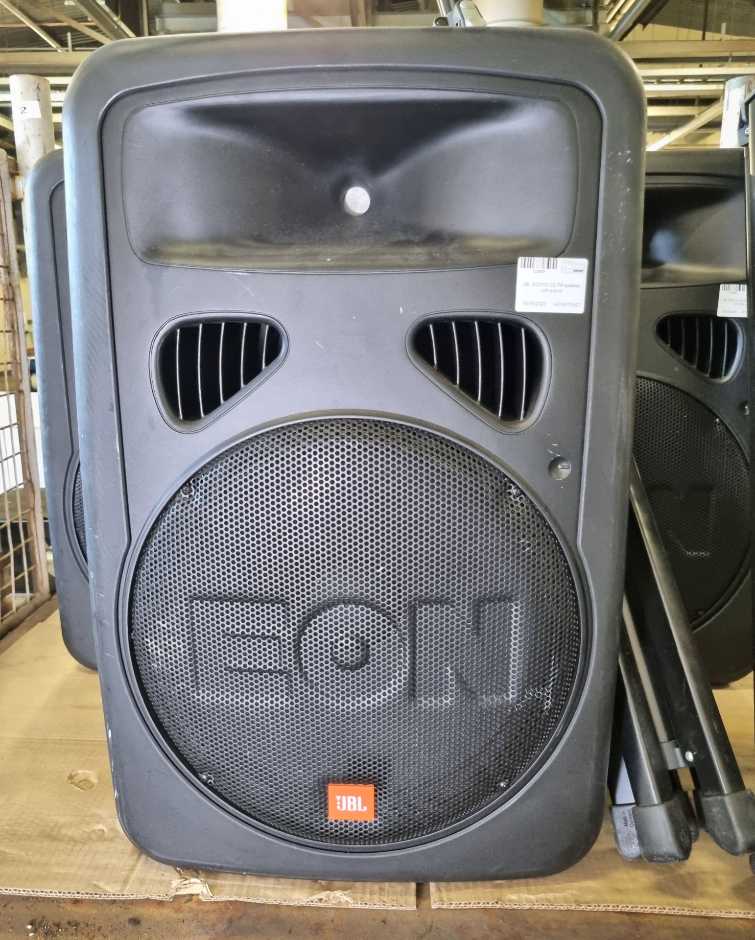 3x JBL EON15 G2 PA speakers with stands - Image 2 of 8