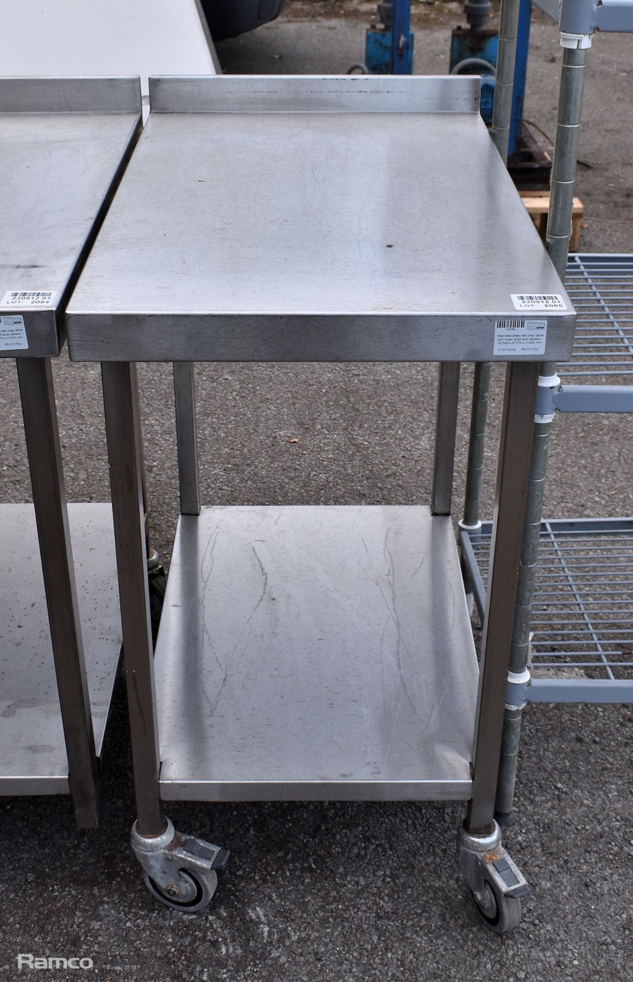 Stainless steel wall prep table with lower shelf and castors - W 500 x D 770 x H 920mm