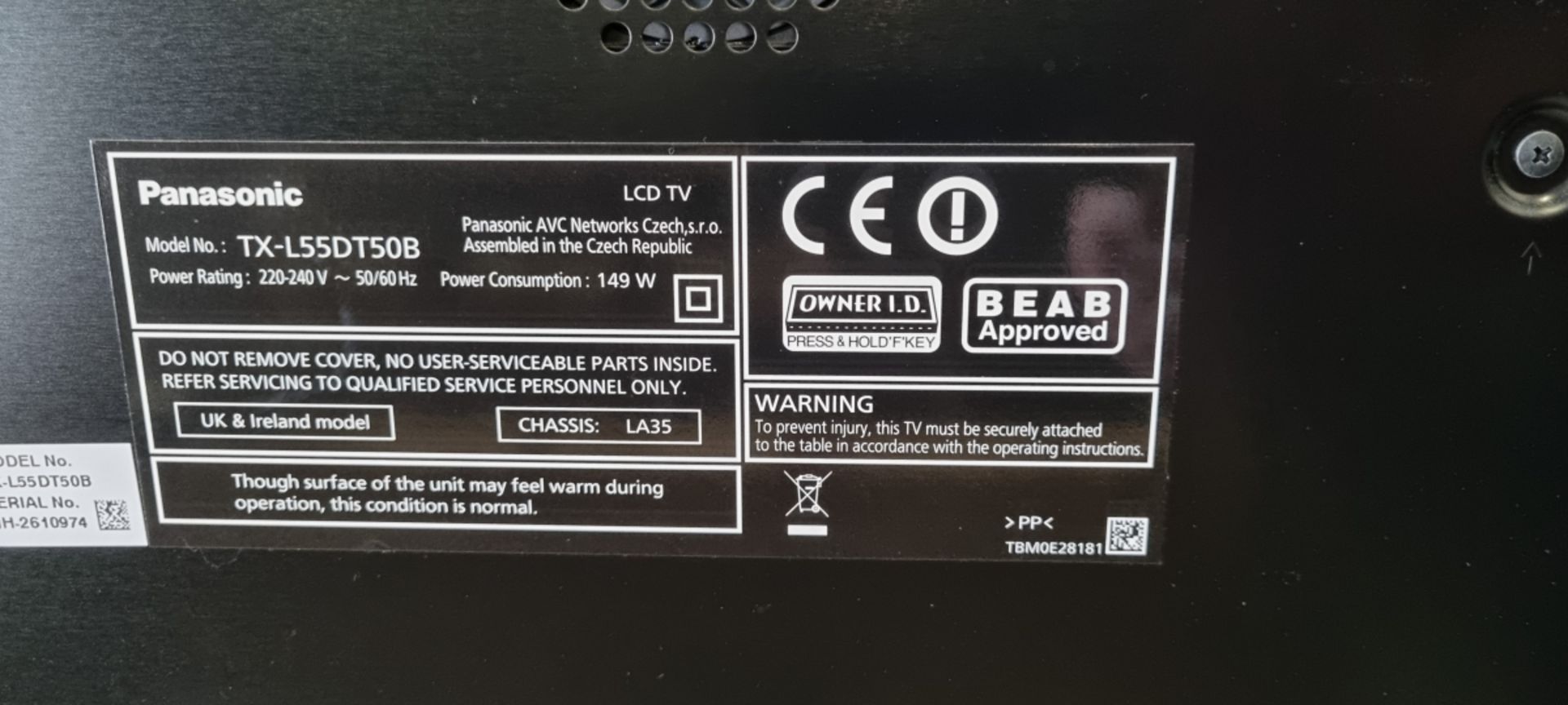 Panasonic TX-L55DT50B 55 inch full HD LED smart TV - NO STAND - Bild 4 aus 6