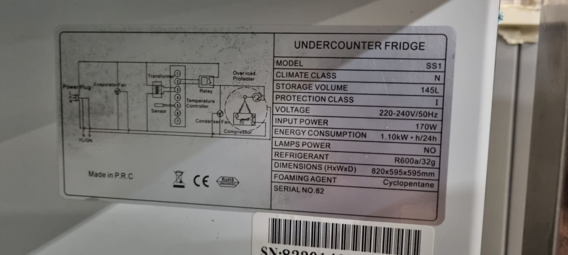 Husky SS1 undercounter fridge H820 x W600 x D600mm - Bild 4 aus 4