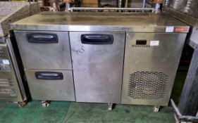 Inomak stainless steel refrigerated prep counter with single compartment and 2 drawers - W 1340mm