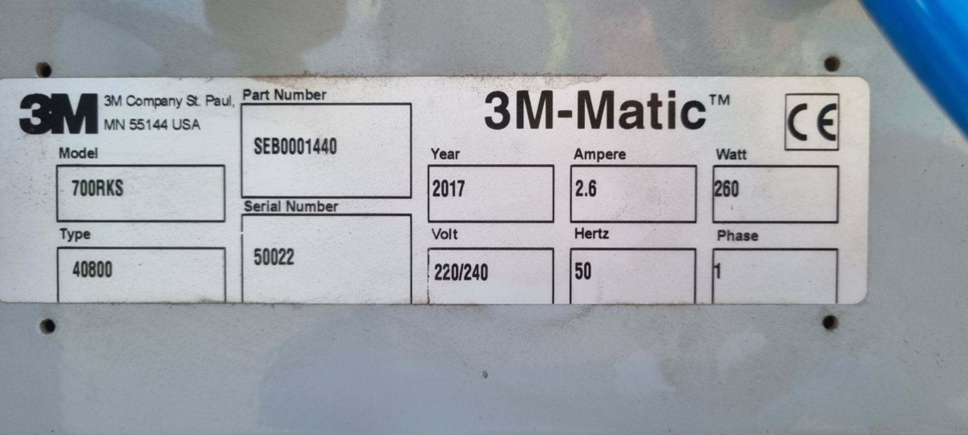 3M-Matic 2017 700RKS case sealer - type 40800 - part number SEB0001440 - serial number 50022 - Image 5 of 20