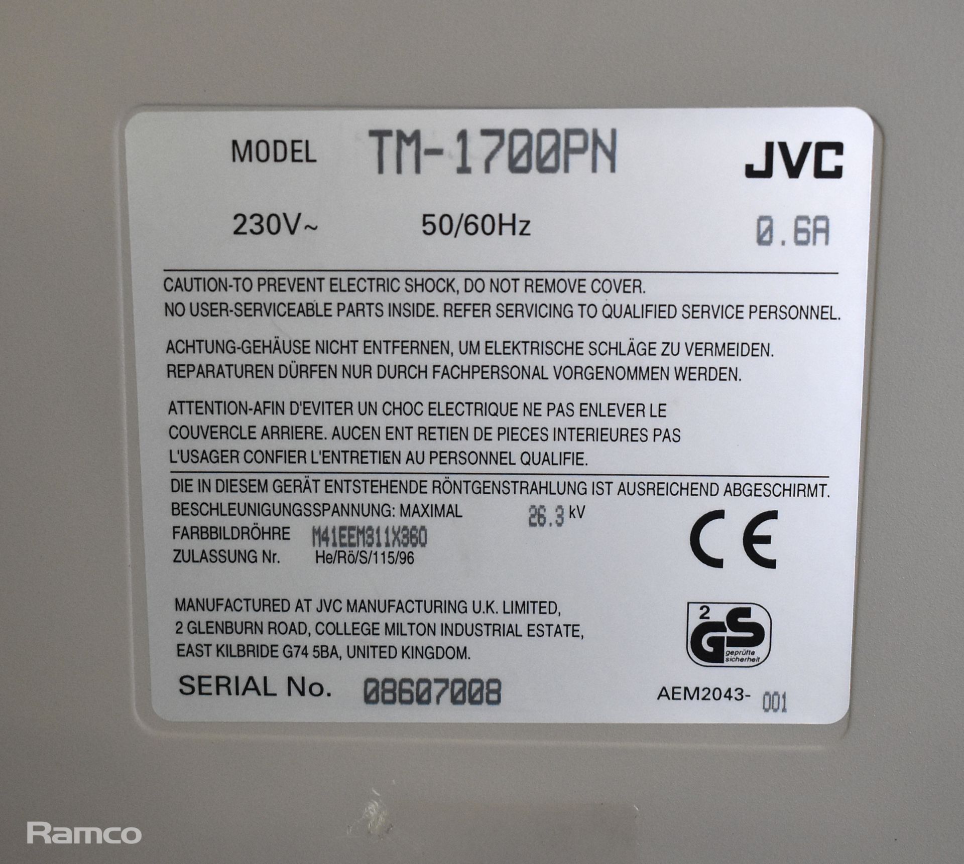 2x JVC TM-1700PN 17 inch CRT colour video monitors - Bild 4 aus 5