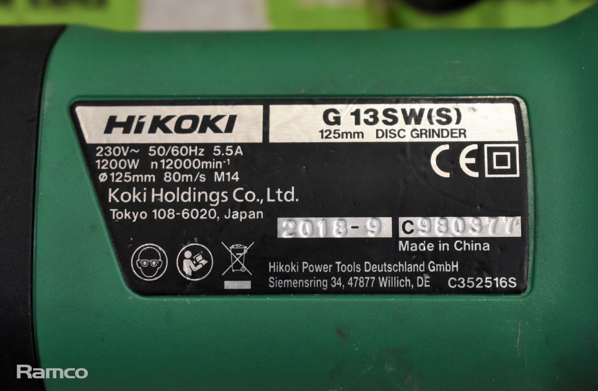 Hikoki G 13SW(S) 230V 125mm (5 inch) disc grinder & Hikoki G 13SR4(S) 230V 125mm (5 inch) grinder - Bild 3 aus 8