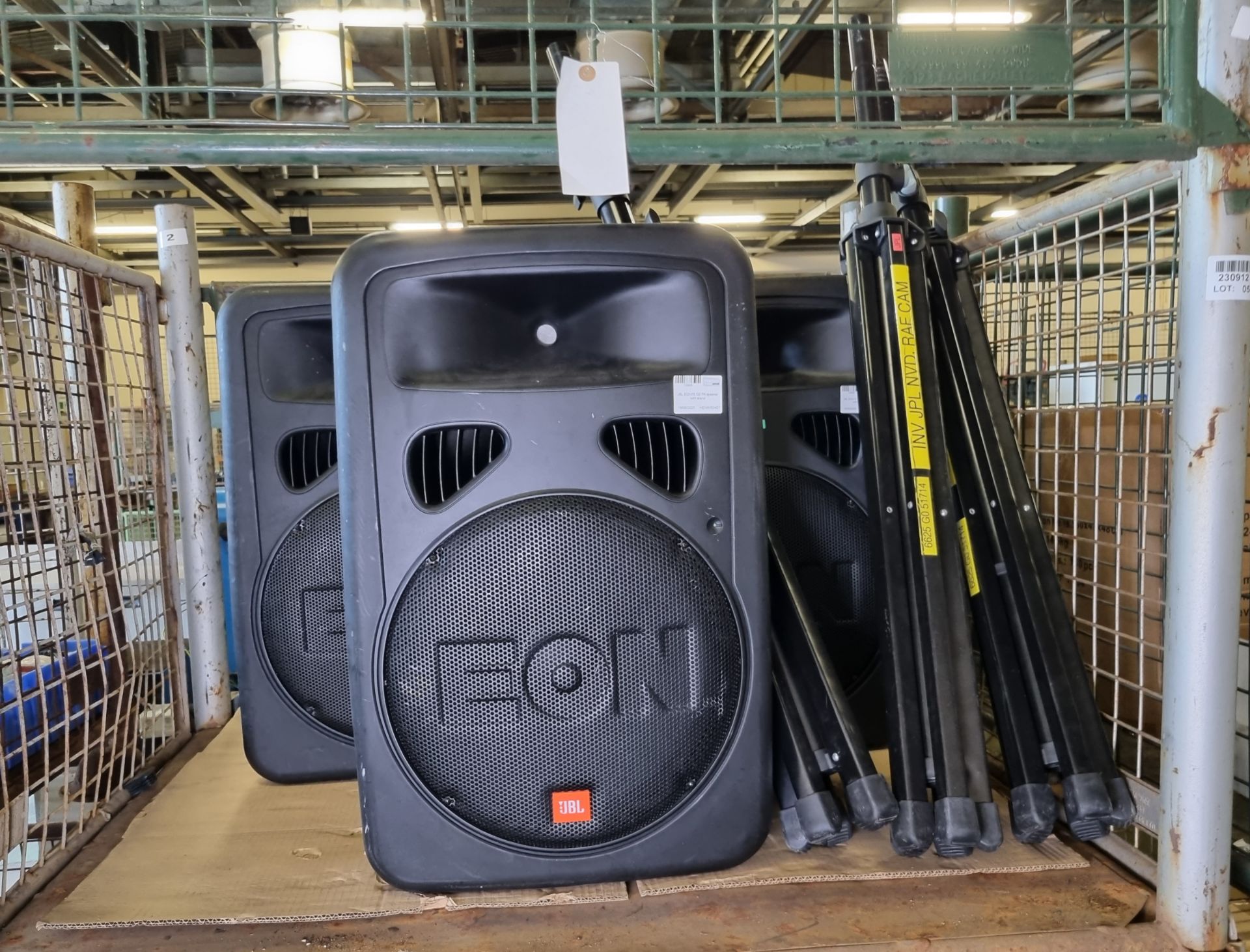 3x JBL EON15 G2 PA speakers with stands