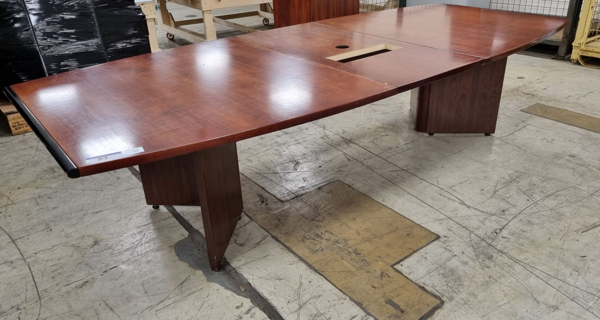 Rosewood 3 part sectional boardroom table on pedestal - L 2900 x W 1300mm - Image 14 of 15