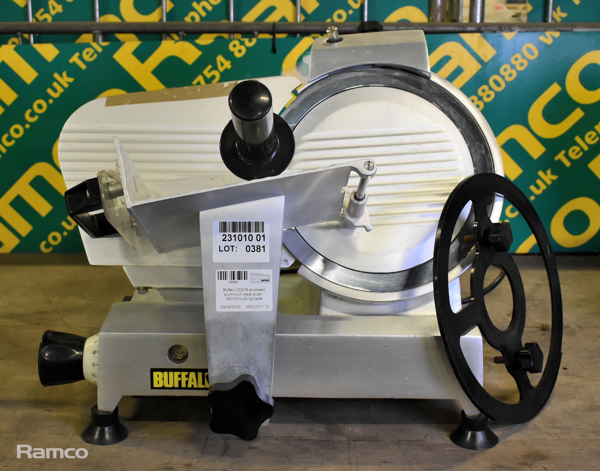 Buffalo CD278 anodised aluminium meat slicer - 250mm cutting blade