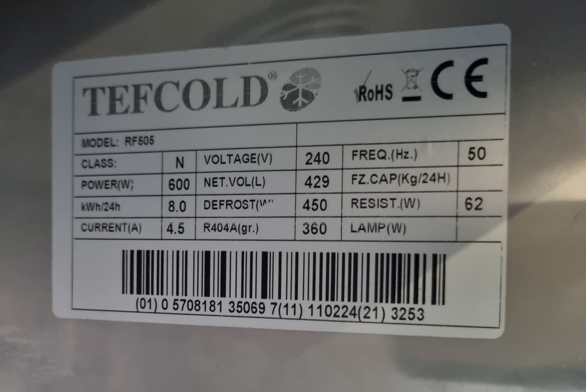 Tefcold RF505 upright freezer - 240V 50Hz - L680 x W 720 x H 1990mm - Bild 4 aus 4