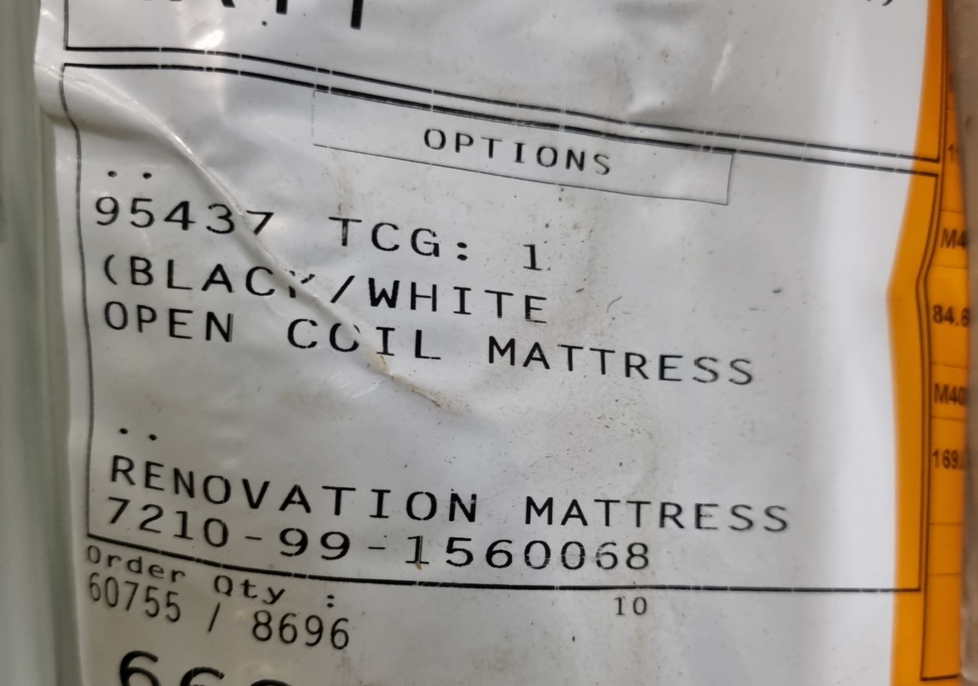 7x Black & white open coil single mattresses - discoloured due to being in storage - Image 4 of 4