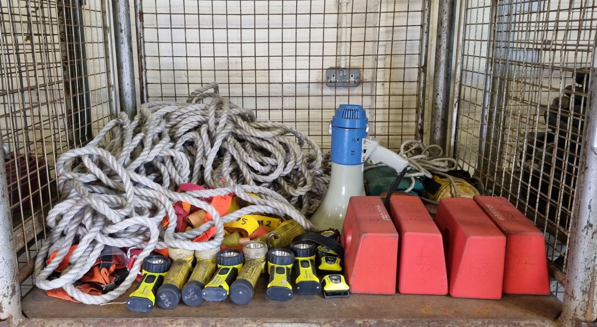 Rescue and ground support equipment - Ferno immobiliser blocks and straps, lights, rope and harnesse